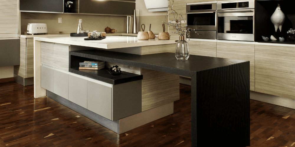 Modern kitchen with unique storage design.